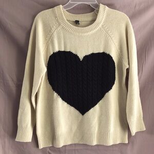 Cream black heart sweater 3/4 sleeve